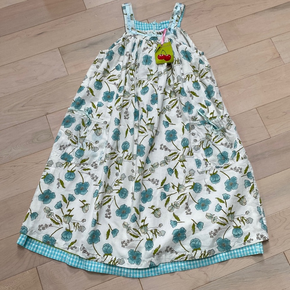 Room Seven soft cotton lined girls front pockets white floral dress 12